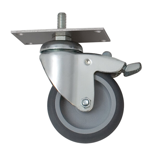 A Hatco swivel castor with a metal plate and metal wheel with a rubber tire.
