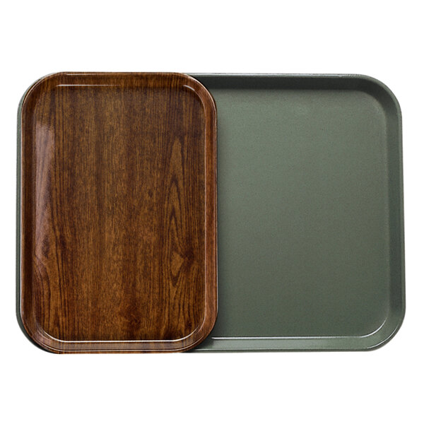 A Cambro fiberglass tray with a Country Oak wood insert on a counter.