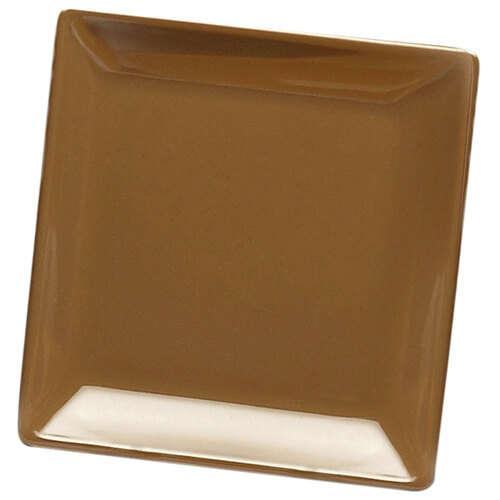 A brown square Elite Global Solutions melamine platter with a white edge.