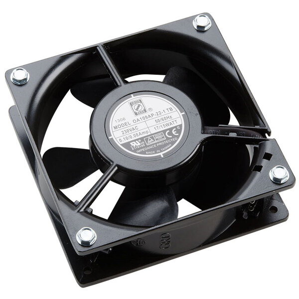 A black TurboChef cooling fan with a white circle.