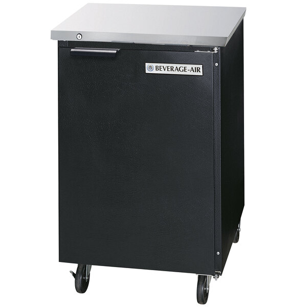 A black Beverage-Air back bar refrigerator with a silver top.