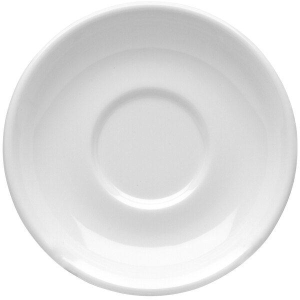 A white saucer with a circle in the middle.