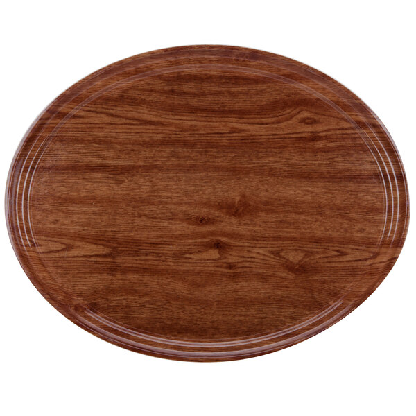 A country oak fiberglass tray with an oval edge.