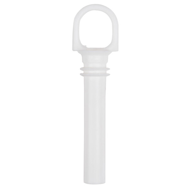A white plastic cylinder with a white cap and a ring.