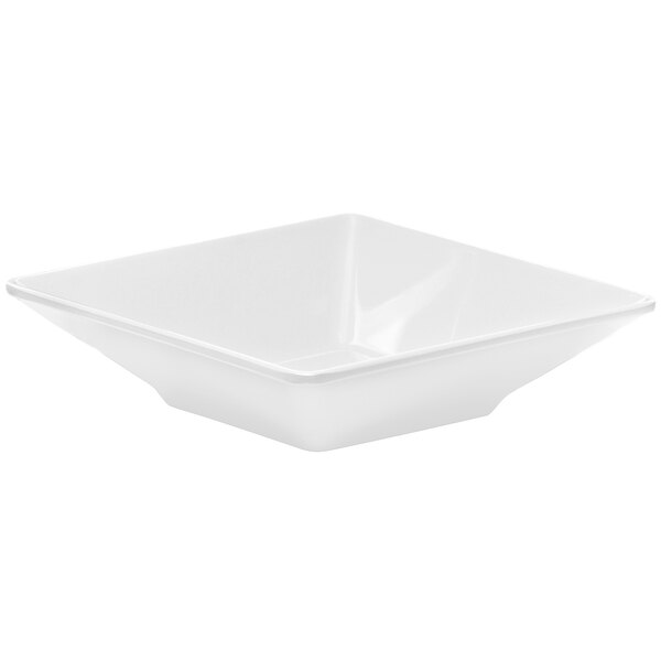 A white squared Elite Global Solutions melamine bowl.