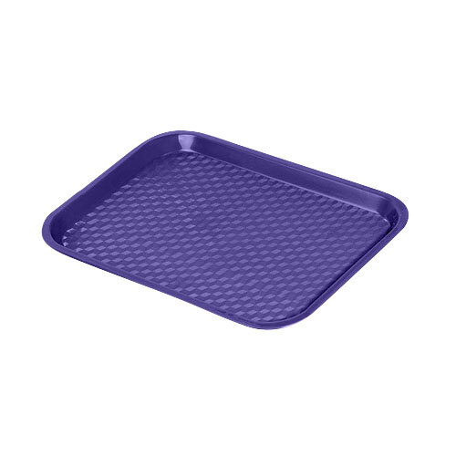 A close-up of a cobalt blue polypropylene fast food tray with a grid pattern.