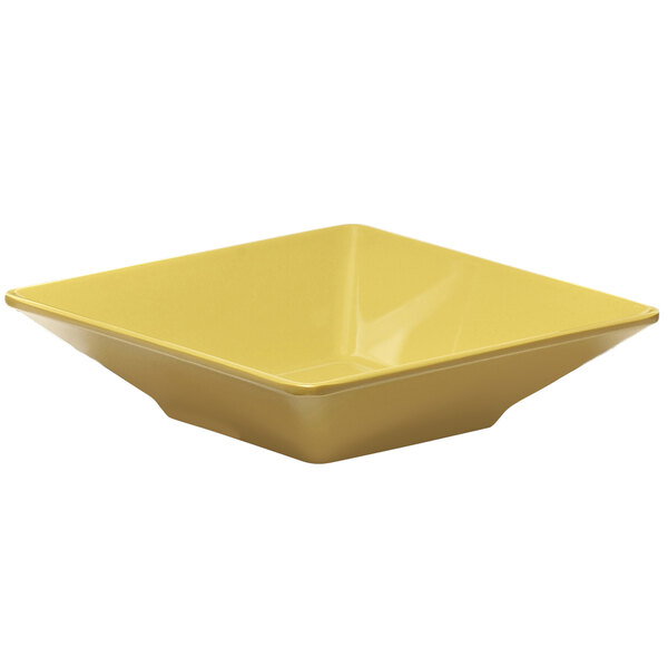 A yellow squared melamine bowl.