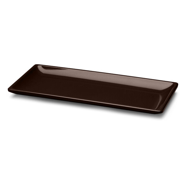 An Aubergine rectangular melamine platter with a brown color.
