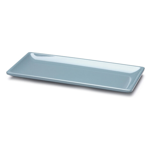 A white rectangular Elite Global Solutions melamine platter with a light blue shadow.