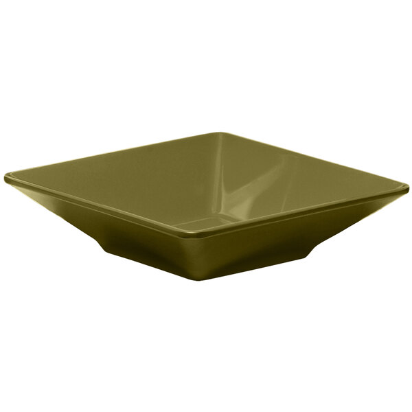 A squared green melamine bowl.