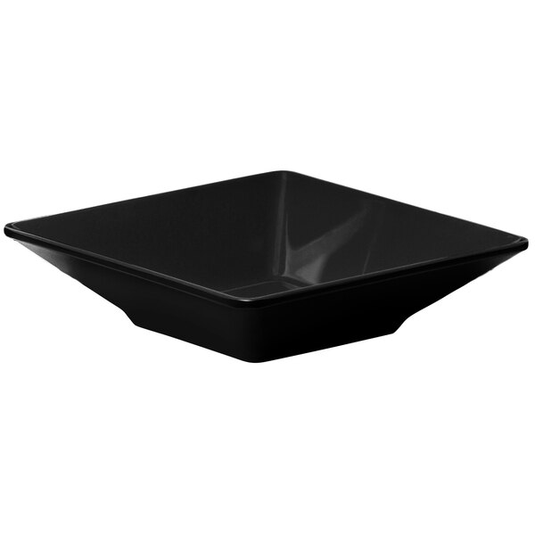 An Elite Global Solutions black squared melamine bowl on a white background.