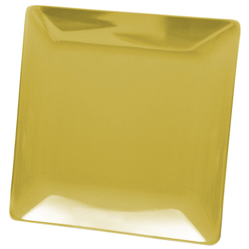 A yellow square melamine platter with a white border.