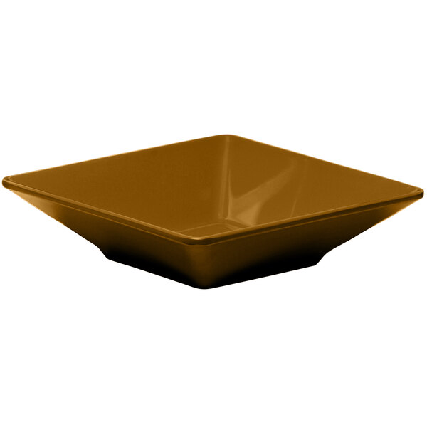 An Elite Global Solutions brown squared melamine bowl.