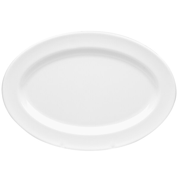 A white oval platter with a white rim.