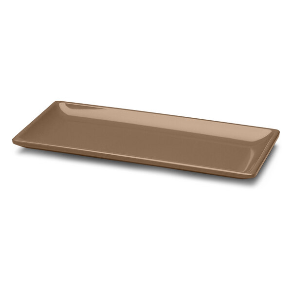 A rectangular brown Elite Global Solutions melamine platter.