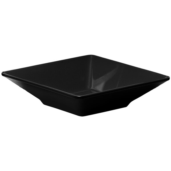A black square Elite Global Solutions melamine bowl.