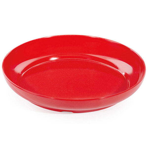 A red melamine serving tray.