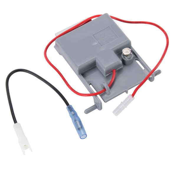 An ice thickness probe with red and black wires and a connector.