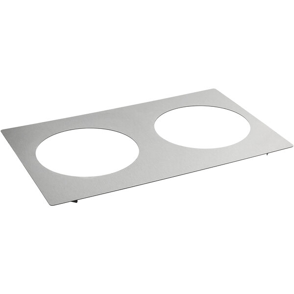 A metal plate with two circles on it.