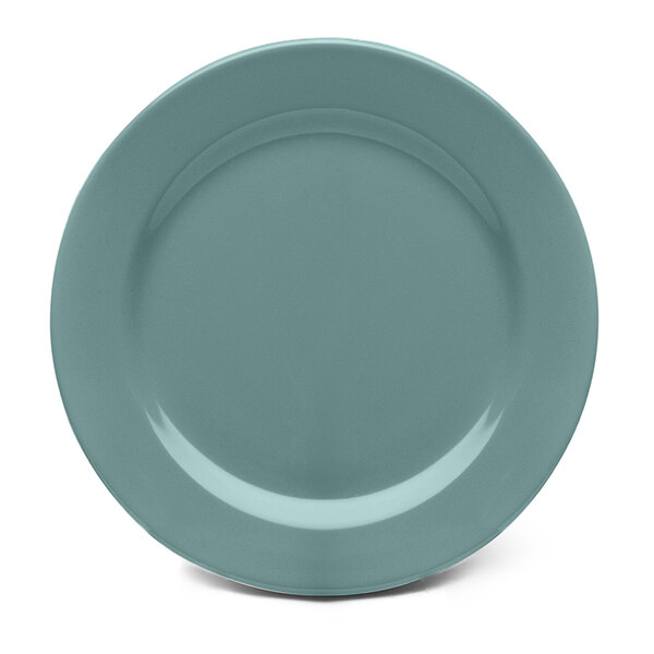 A blue Elite Global Solutions melamine plate with a white circle.