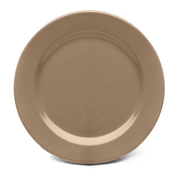 A brown Elite Global Solutions melamine plate with a white background.