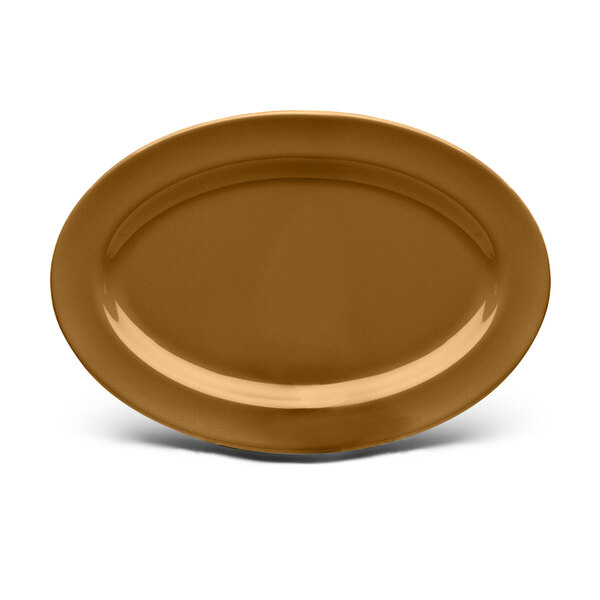 An Elite Global Solutions brown oval melamine platter with a white background.