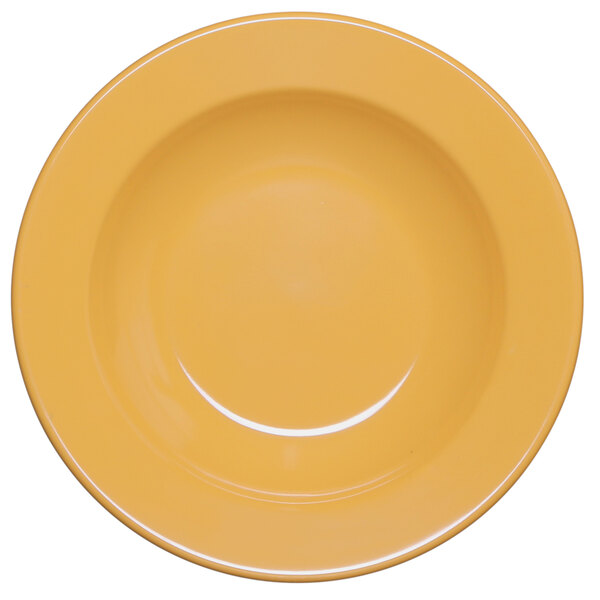 A yellow Elite Global Solutions Rio melamine bowl.