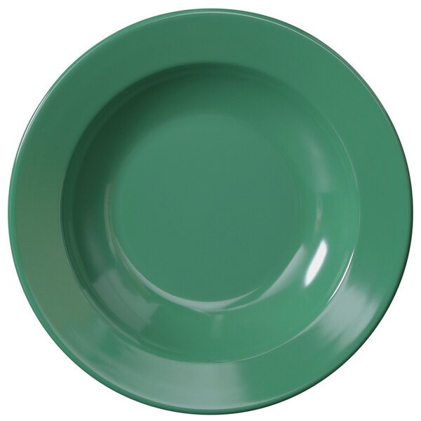 A close-up of an Elite Global Solutions Rio Autumn Green melamine bowl.