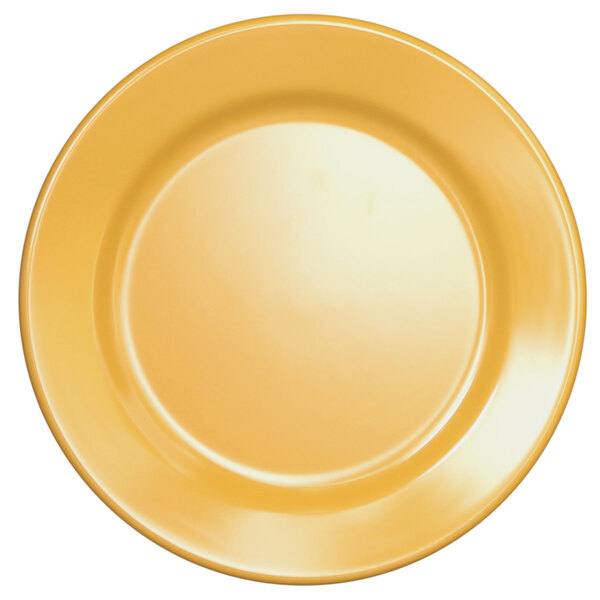 A yellow Elite Global Solutions melamine plate.