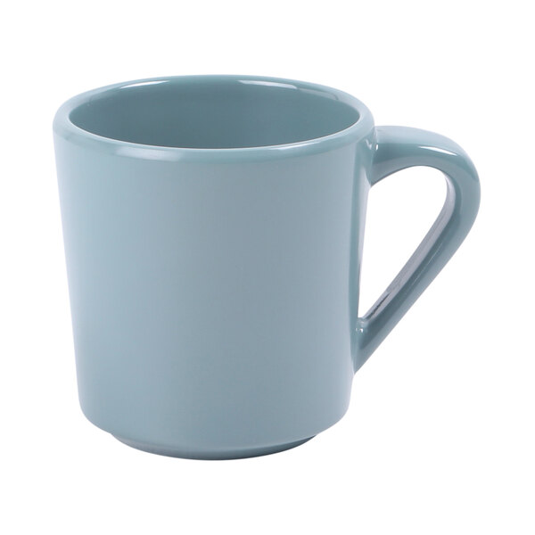 A blue Elite Global Solutions melamine mug with a handle.