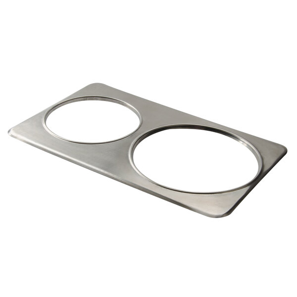 A stainless steel Nemco adapter plate with two holes.