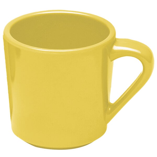 An Elite Global Solutions Urban Naturals yellow melamine mug with a white background.