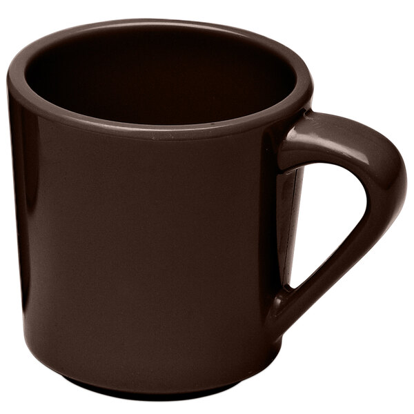 An Elite Global Solutions Urban Naturals aubergine melamine coffee mug with a handle.