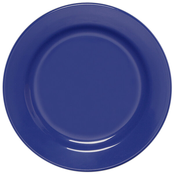 A purple Elite Global Solutions melamine plate with a circular edge.