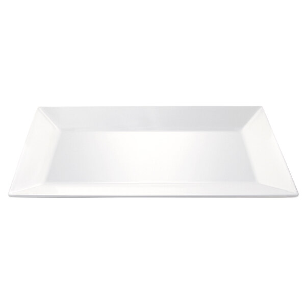 A white rectangular plate with a white rim.