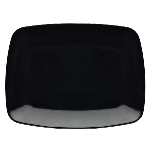 A black rectangular melamine platter.
