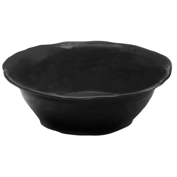 A black flared round melamine bowl with a rim.
