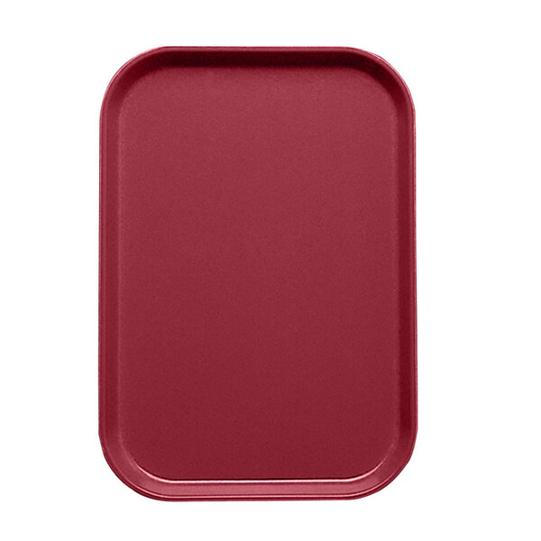 A red Cambro customizable insert on a table in a salad bar.