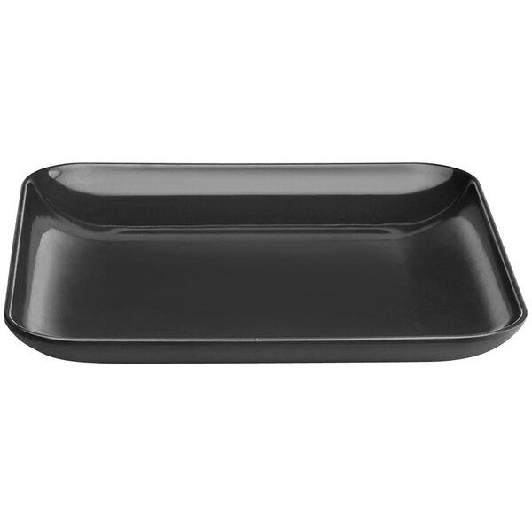 A black square melamine platter with a white background.