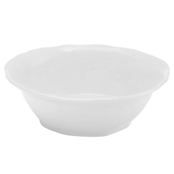 A white Elite Global Solutions Tuscany melamine bowl with a small rim.