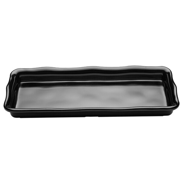 A black rectangular Elite Global Solutions tray with wavy edges.
