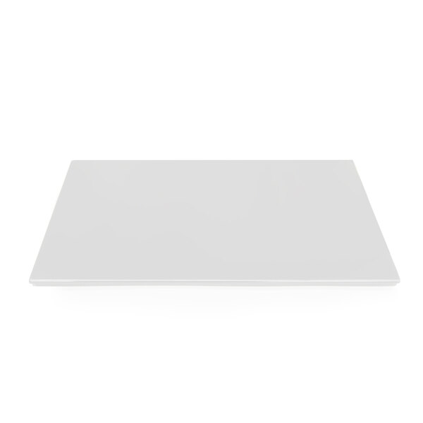 A white rectangular Elite Global Solutions melamine tray with black feet on a white background.