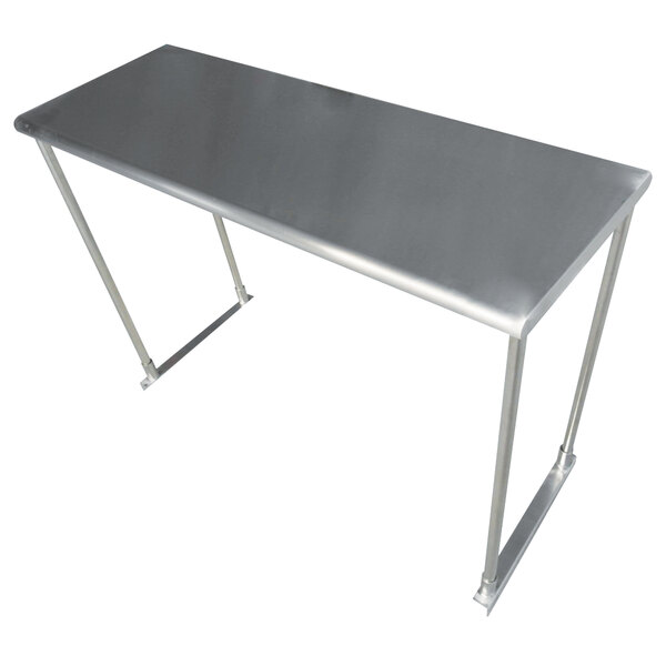 A stainless steel table mounted overshelf from Advance Tabco on a metal table.