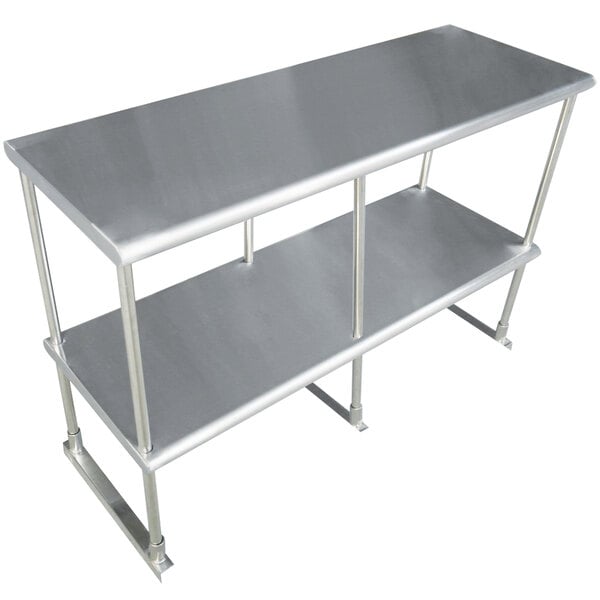 A stainless steel double deck table mounted overshelf by Advance Tabco.