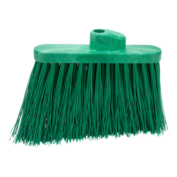 A Carlisle green broom head with long, unflagged bristles.