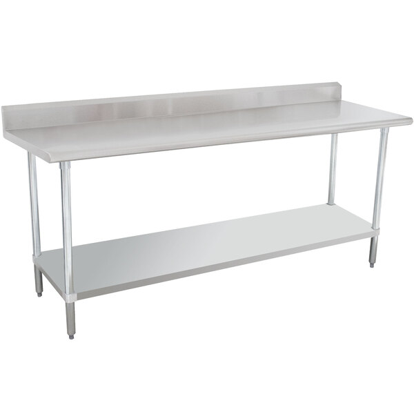 A white stainless steel Advance Tabco work table with undershelf.