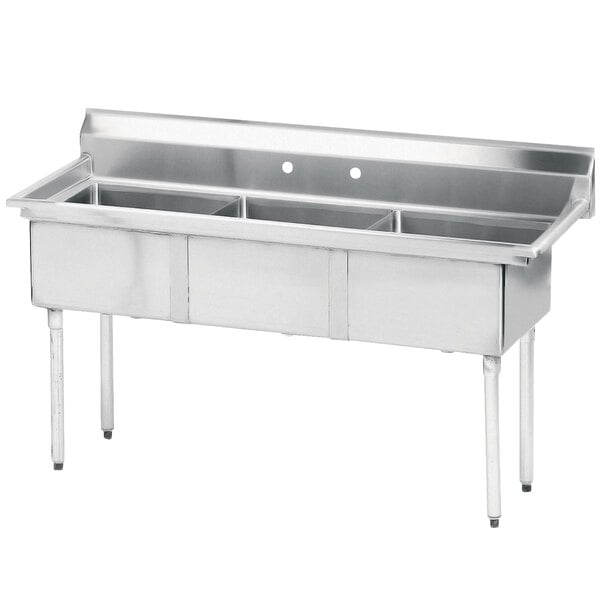 An Advance Tabco stainless steel commercial sink with three compartments.