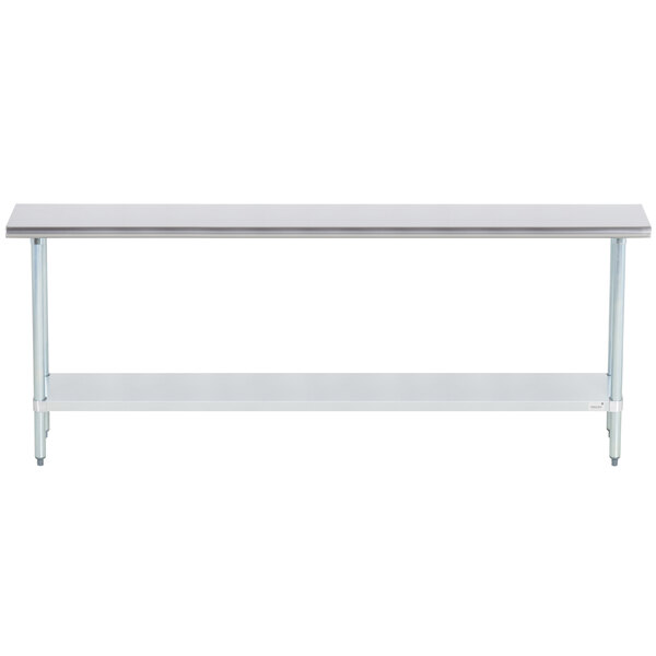 A white stainless steel work table with a shelf underneath.