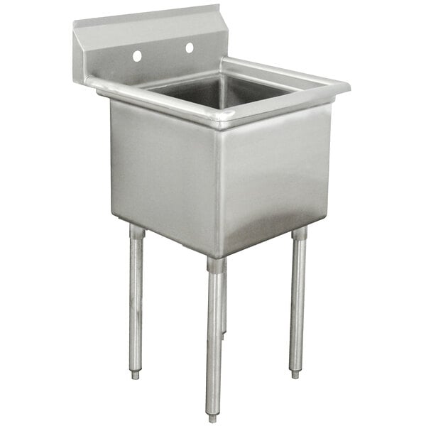 An Advance Tabco stainless steel commercial sink with two legs.