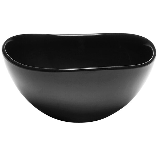 A black bowl with a curved edge.